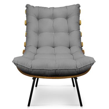 Imagem de Poltrona Costela Decorativa Sala De Estar Linho Chumbo