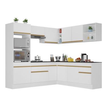 Imagem de Armário De Cozinha Completa De Canto Com Rodapé Veneza Multimóveis V2080 Branco/dourado Branco/dourado