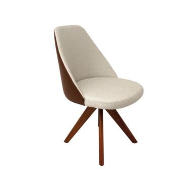 Imagem de Cadeira De Jantar Lavínia Giratória Revestida Em Tecido Linho Bege E Courino Castanho Cor Creme