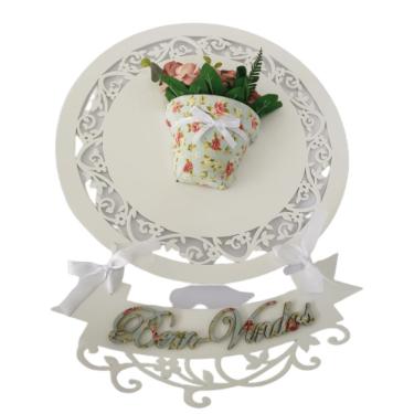 Imagem de Enfeite Guirlanda Mdf Flores Bem Vindos 35cm X 35cm