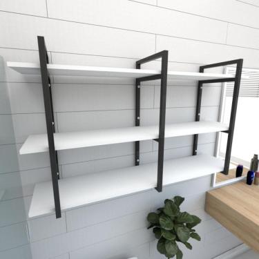 Imagem de Estante Nicho Industrial Banheiro Prateleira Branca Prateleira Industrial Prateleira Ferro Madeira