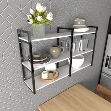 Imagem de Prateleira Industrial Nichos Cozinha Branco Off White Suporte Industrial Suspensa