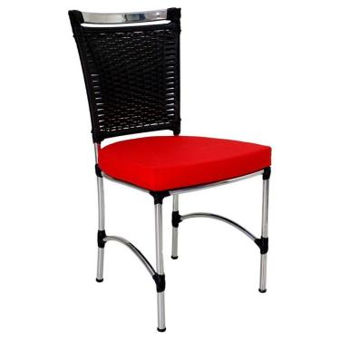 Imagem de Cadeira Em Alumínio E Fibra Sintética Jk Cozinha Edícula Preto E Lisato Vermelho