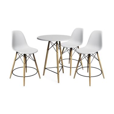 Imagem de Kit 3 Banquetas Bistrô Eames Eiffel Moderno Madeira Maciça Assento Plástico 115 Cm Branco UP Home
