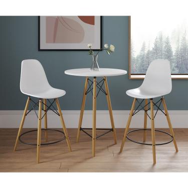 Imagem de Kit 2 Banquetas Bistrô Eames Eiffel Moderno Madeira Maciça Assento Plástico Polipropileno 70 cm Branco UP Home