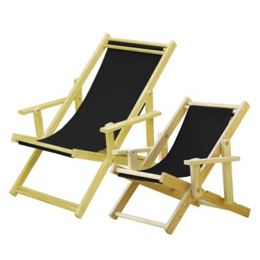 Imagem de Kit 2 Espreguiçadeiras Adulto E Infantil-preto