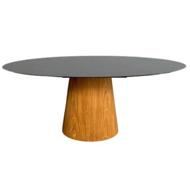 Imagem de Mesa De Jantar Cone Oval 130x90 Cm Tampo Laca Preta Base Freijó Cor Marrom