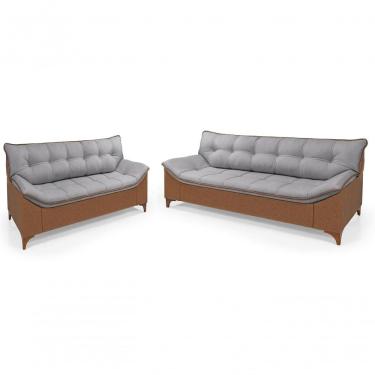 Imagem de Sofá Veneza Conj. 2 E 3 Lugares Composê Linho/courissimo Fixo Base Madeira Império Grafite 199/856