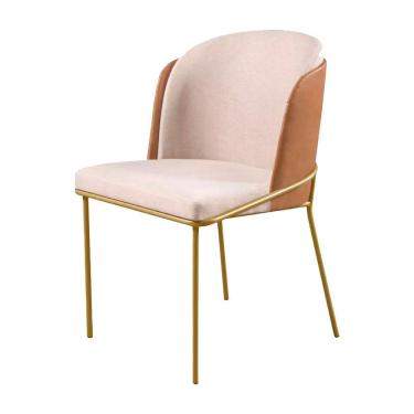 Imagem de Cadeira Aurora Em Linho Bege E Couro Caramelo Pés Em Metal Dourado