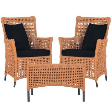 Imagem de 2 Poltronas E 1 Mesa Igapó Alumínio Preta Corda Náutica E12 Terra Cota