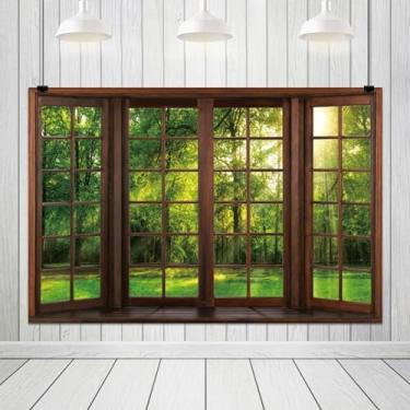 Imagem de ZJRBJB Cenário de janela de mola de 3 x 2,4 m, decoração de parede floresta, país das maravilhas para videoconferências, negócios, escritório, interior, festa, aniversário, decoração de quarto
