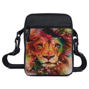 Imagem de Bolsa Shoulder Bag Preta Leão Colorido Mini Pochete Transversal - Paul