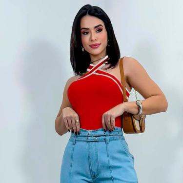 Imagem de Cropped Blusa Feminina Regata Decote Cruzado Tricot Modal - Swiss Bout