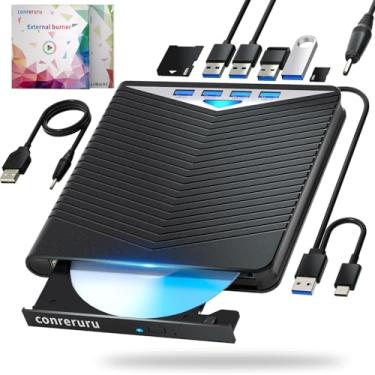 Imagem de conreruru Suporte Para Unidade Externa Blu-Ray, Leitor De Dvd/Cd/Leitura/Gravação, Usb 3.0 E/Tipo C, Blu-Ray/Dvd/Cd, Bd Windows 7-11 E Mac, Compatível Com Pc, M-Disc (Preto)
