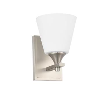 Imagem de Hanaloa Luminária De Parede Em Níquel Escovado, Iluminação Para Arandelas Americanas, Tradicional Banheiro Com 1 E Cúpula Vidro Opala, Quarto, Sala Estar, Entrada Corredor