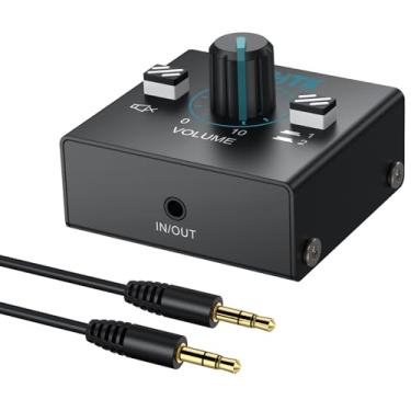 Imagem de YGiTK Comutador De Áudio 3,5 Mm Com Controle Volume, 1 Entrada, 2 Saídas E Bidirecional, Função Mudo, Seletor Portas Estéreo Fácil Troca, Auxiliar Para Pc, Tv, Telefone Fone Ouvido