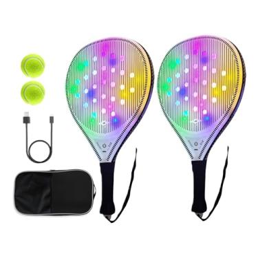 Imagem de Raquete De Tênis Para Iniciantes,Raquete De Pádel Para 2 Jogadores Com Design Luminescente - Acessórios Esportivos Com 2 Bolas Para Treino Diário Ao Ar Livre Adultos E Júniores