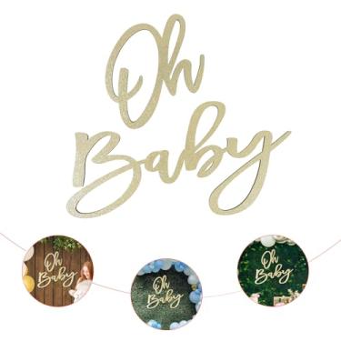 Imagem de Mirooyu Placa Oh Baby Com Glitter Dourado, Faixa De Festa Perfeita Para Decoração Chá Bebê, Cenário Revelação Gênero, Fundo Fotográfico