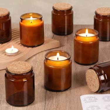 Imagem de Lanttu 12 Potes De Vela Âmbar Para Fazer Velas, Vidro 7,5 Oz Com Tampas E Rótulos Madeira, Recipientes Faça Você Mesmo, Presentes, Suprimentos, Decoração Mesa