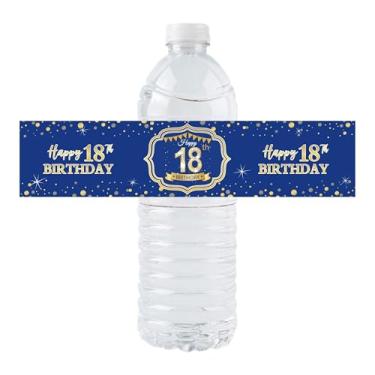 Imagem de Pacote com 36 adesivos de etiqueta de garrafa de água Happy 18th Birthday para decoração de festa de aniversário de 18 anos (azul royal)