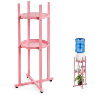 Imagem de Retyion Suporte para dispensador de água, suporte de jarro de água de 5 galões, suporte de água resistente (83.3 cm H-28.4 cm W) Suporte de jarro de água com 2 prateleiras redondas para garrafas/potes