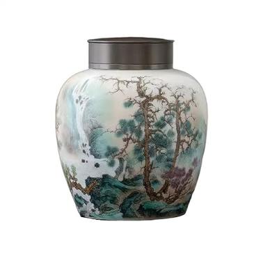 Imagem de Lata de chá Vasilha de chá de cerâmica de grande capacidade para mesa de chá Frasco de armazenamento de café para doces Vasilhas de chá a granel Caixa de chá(Grande)