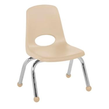 Imagem de Cadeira escolar empilhável de 25,4 cm, assento de estudante empilhável com pernas de aço cromado e deslizadores esféricos; para pré-escola, sala de aula ou escola em casa - areia, 11553-SD