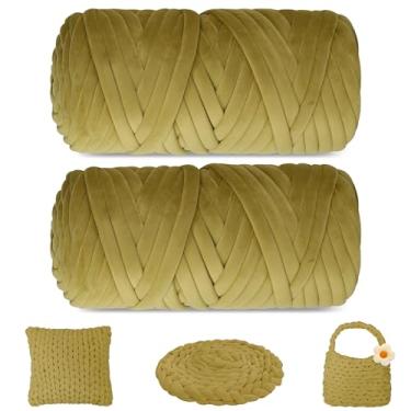 Imagem de Fio grosso grosso de 1,8 kg para tricô, fio de tubo gigante de lã de cristal macio para projetos de artesanato - cobertor, cama de animais de estimação, travesseiro e bolsas (verde cáqui, 130 jardas)
