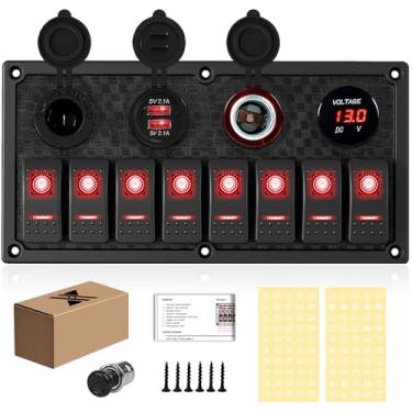 Imagem de xhtechnology Painel de Interruptores Oscilantes de 8 Gangues, Voltímetro Digital LED Multifuncional com Carregador Usb Duplo 3.1A, Soquete de Isqueiro, Painel de Interruptores com Fio de 12/24 V Para