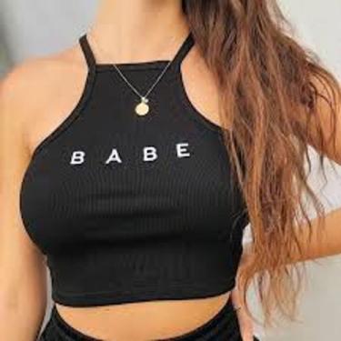 Imagem de Cropped feminino babe alça regata malha canelada moça - filo modas, Pr
