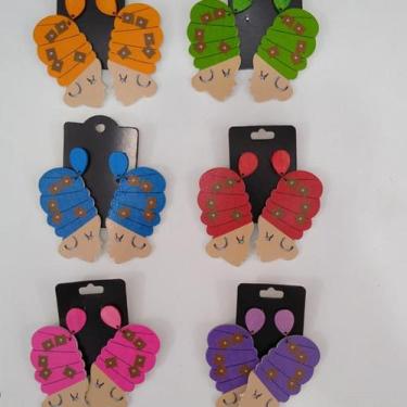 Imagem de Kit 6 Pares Brincos Afro De Madeira Mdf - Cores e Charmes