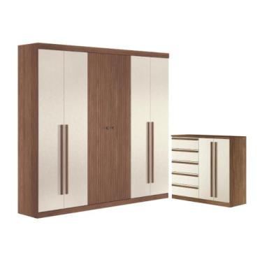 Imagem de Guarda Roupa 6 Portas e Cômoda 5 Gavetas Jade Jatobá Areia - CASA H