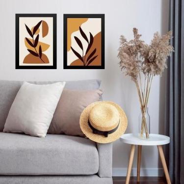 Imagem de Kit 2 Quadros Sala Gravuras Folhas Boho 33X24Cm - Com Vidro - Quadros 