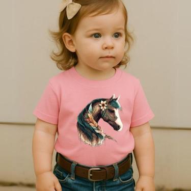 Imagem de Camiseta Feminina Infantil Estampa Cavalo Modinha Nova Tendência Premi