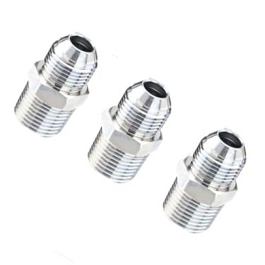 Imagem de (Pacote com 3) Conexões de adaptador de mangueira hidráulica: 1/5.1 cm JIC 37° macho para 1/5.1 cm NPT macho conexões retas com tampas protetoras