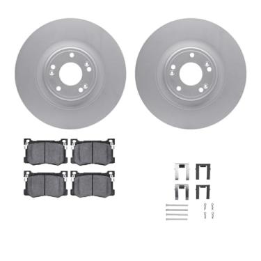Imagem de R1 Concepts Conjunto de rotor de freio a disco revestido de carbono com pastilhas de cerâmica e ferragens dianteiras 2015-2017 Genesis, Hyundai, Kia G80, Genesis, K900