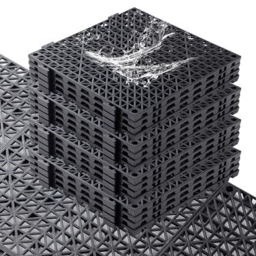 Imagem de WENQUIT Tapete de drenagem interligado de 12 unidades, tapetes de drenagem de borracha de emenda antiderrapante de 12 "x 12" com furos, tapetes de piso de amortecimento para deck, piscina, b