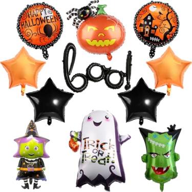 Imagem de 10 Pcs Halloween Boo Foil Balloons Set, XXL Ghost Spider Pumpkin Witch Monster Orange Black Star Round Foil Mylar Balloon Kit for Kids Happy Halloween Night Trick or Treat Party Decorations Supplies