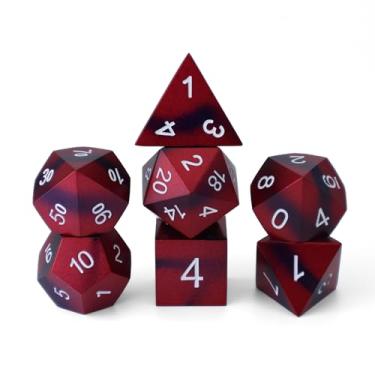 Imagem de CSITORWWE Camouflage Color Style DND Metal Dice,7PCS Heavy Metal Dice Set,Polyhedral D&D Dice with Gift Case for Dungeons and Dragon RPG MTG Table Games (Red & Purple-White Font)