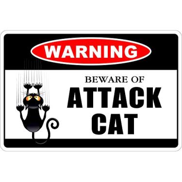 Imagem de Aviso Beware Of Attack Cat 8 x 12 Placa de Metal Novidade Alumínio NS 173 por Sticker Pirate