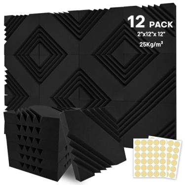 Imagem de FoamJoy Pacote com 12 painéis de espuma à prova de som em cunha de 5 x 30 x 30 cm para paredes, painéis de espuma acústica para estúdio/escritório/jogos, resistente ao fogo e absorção de ruído