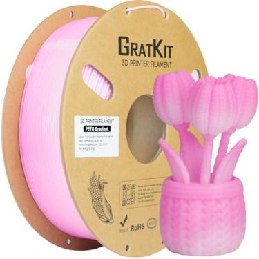 Imagem de GratKit Filamento PETG gradiente, filamento de impressora 3D de mudança de cor 1,75 mm, 1 kg, gradiente translúcido PETG multicolorido rosa cremoso branco