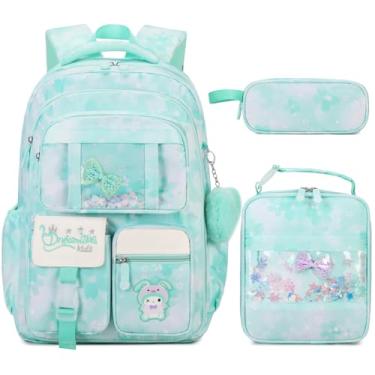 Imagem de Jafeton Mochilas para meninas, mochila com lancheira e estojo de lápis para crianças, Verde