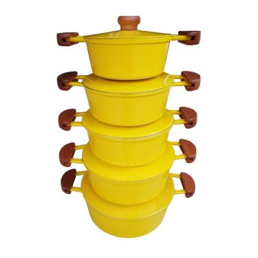 Imagem de Jogo 5 Panelas Alumínio Batido Fundido Amarelas Tampa Pesada