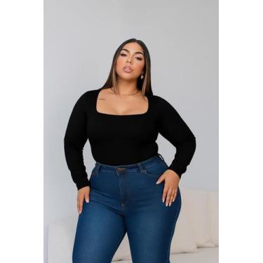 Imagem de Body Plus Size Liza Manga Longa decote quadrado Blogueiras - Genérica,