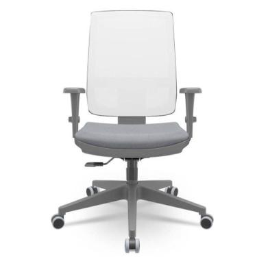 Imagem de Cadeira Brizza Diretor Grafite Tela Branca Assento Vinil Cinza Base Re