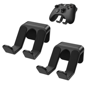Imagem de SIROLISA Pacote com 2 suportes para controle de parede, suporte de fone de ouvido para Xbox Series X/S, PS5, PS4, acessórios para jogos de PC com adesivo 3M estável, adesivo forte por parafusos (preto