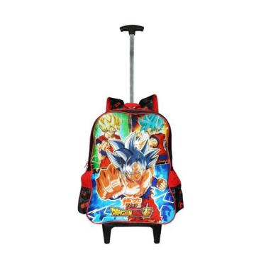 Imagem de Mochila Escolar Dragon Ball Rodinhas Meninos Preta Grande