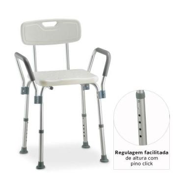 Imagem de Banco Banqueta Cadeira De Banho C/ Encosto E Braço Antiderrapante Regu
