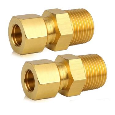 Imagem de 2 peças de encaixe de compressão 3/8, encaixe de tubo de compressão de latão, 3/20.3 cm Od x 3/20.3 cm Od tubo acessórios de tubulação conector de linha de água do refrigerador